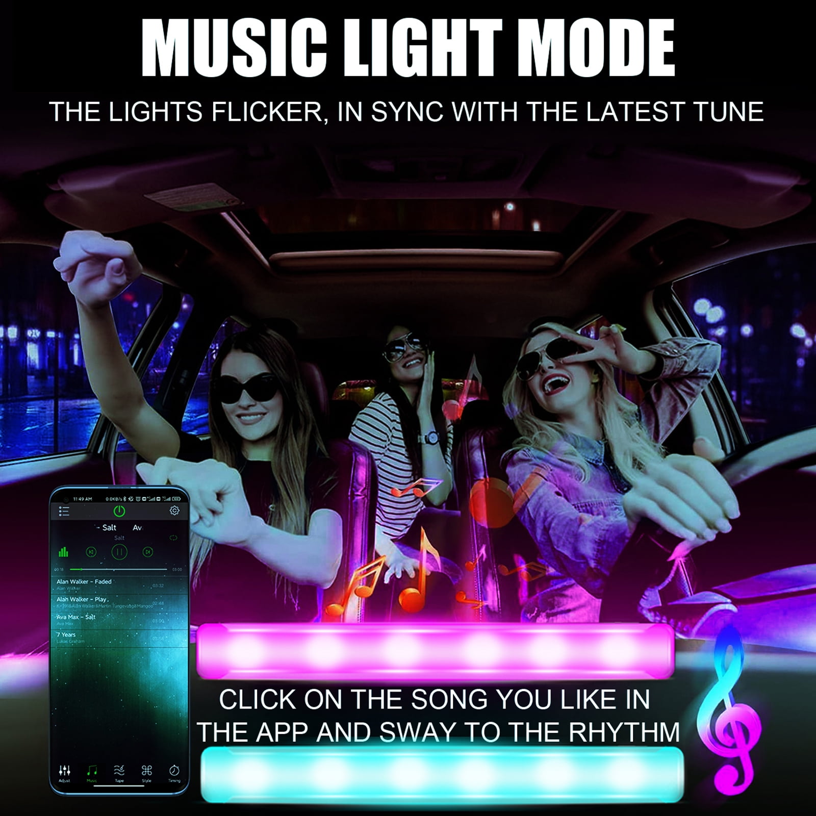 Car Accessories Ambient Light Interior Lights Happy Lighting Pc Case Atmosphere Bluetooth 56 Modes Usb Auto Parts Walmart Com