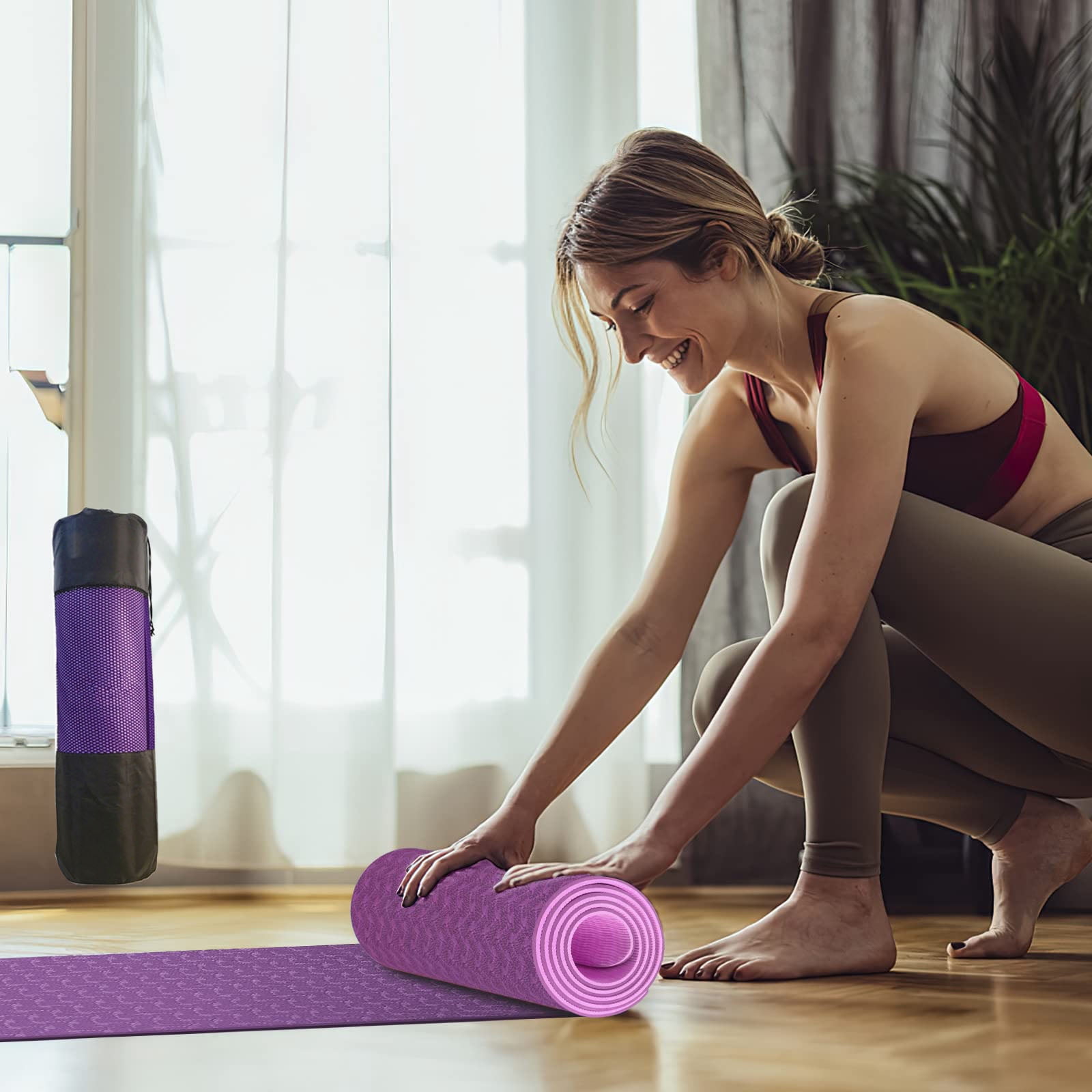 Yoga Mat Non Slip, 1/3 Thick Exercise Mats 8mm TPE Non-Slip Extra Thick High-Density Eco Friendly for Yoga Workout Pilates Yoga Mats for Women Men