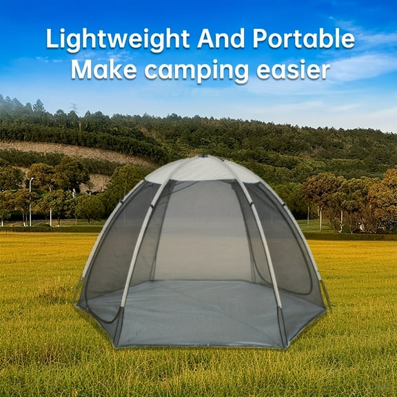 Large Portable Outdoor Screen Tent With Carrying Bag. It Is Ultraviolet - Resistant And Breathable, Suitable For Picnic, Deck, Backyard, Beach And Park Camping Accessories. It Is A Dome - Shaped Tent