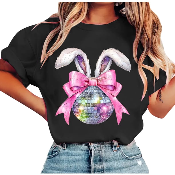 Tops de Manga Corta de Verano para las Mujeres Imprimir Blusa de Cuello Redondo, Moda Ligera de Poliéster Spandex