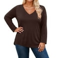 thumbnail image 2 of Women's Plus Size Tops Long Sleeve Tee Shirt V Neck Basic Ladies Loose Fit T Shirt for Women Everyday Wear, BrownSize: XXXL, 2 of 4
