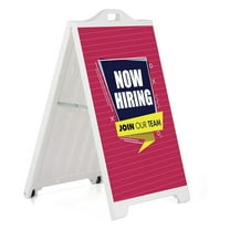 M&T Displays White Street SignPro Board, Weatherproof A-Frame Sidewalk Curb Sign with 2 24x36 inch Matt Laminated Anti-Glare NOW HIRING JOIN OUR TEAM Sticker Signs, Folding Portable Double Sided