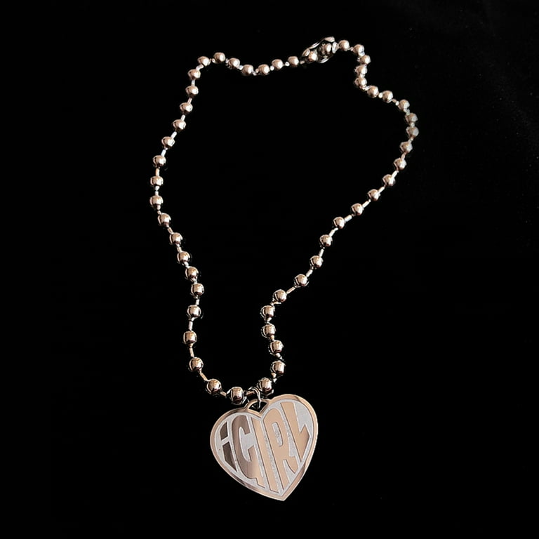 Stainless Steel Igirl Unif Heart Necklace Heavy Duty Gothic Streetwear Chain Necklace Choker Metal Collar