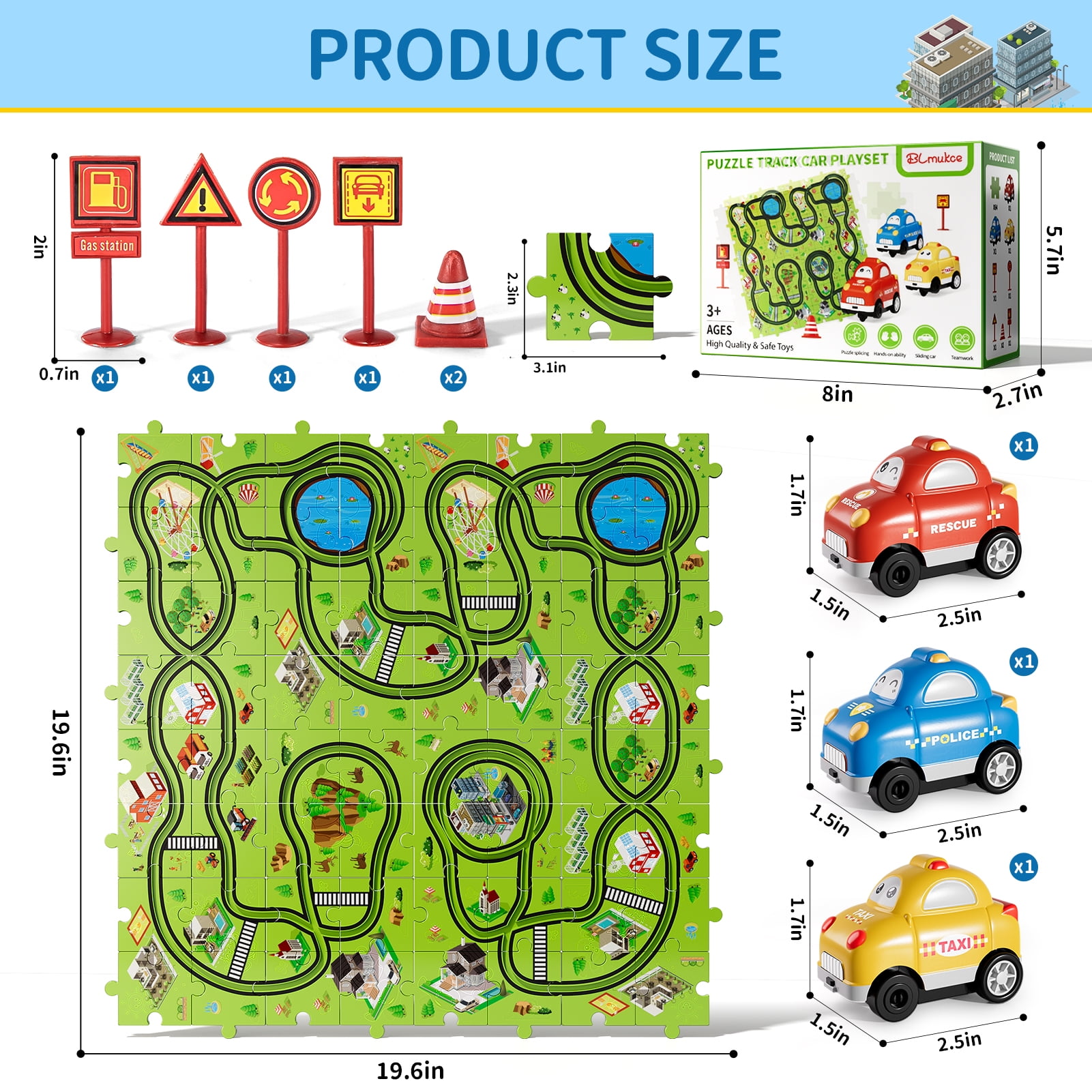iHaHa 73 Pcs Puzzle Race Car Set Toys for Kids Ages 3-6 Years Old Boys, Puzzle Track Toys Gifts for Ages 3 4 5, Race Car Track Toys