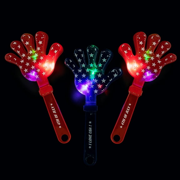 Large Light-Up Patriotic Hand Clappers, Toys, Fourth of July, 12 Pieces