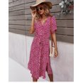 thumbnail image 1 of Women Floral Pleated Dress Summer Casual O-Neck Short Sleeve Ruched Bandage Midi Dresses Female Beach Boho Chic A Line DressesXL Gao Jinjia LED, 1 of 2