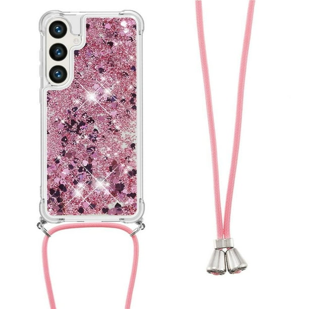 Funda FOXDOCK para Samsung Galaxy S25 con Cuerda Ajustable, Brillo Líquido, Protección Antigolpes y Lente – Ideal para Regalo