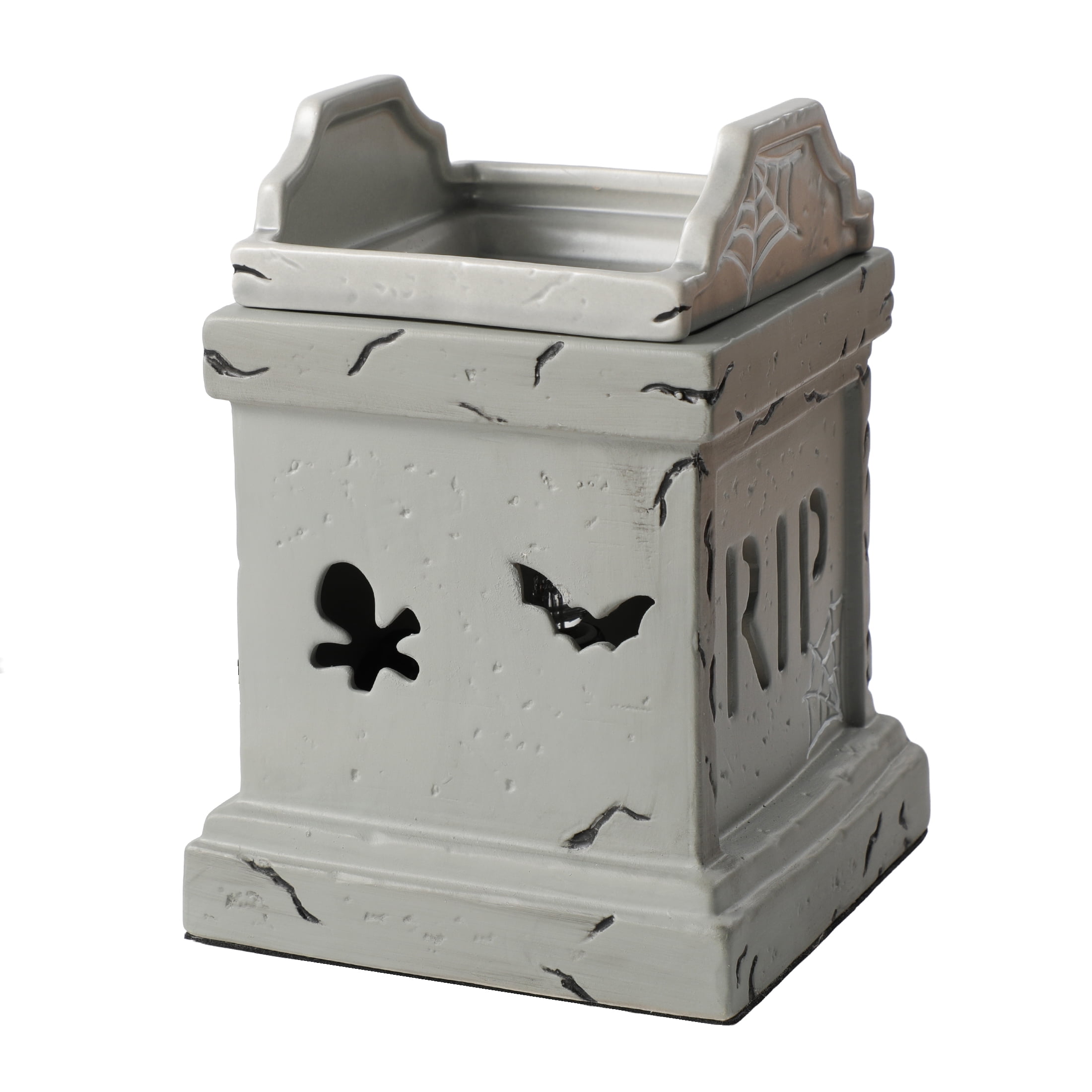 Better Homes & Gardens Halloween Ceramic Electric Plug-in Wax Melt Warmer with Farm Apple Pumpkin Wax Melts, Tombstone