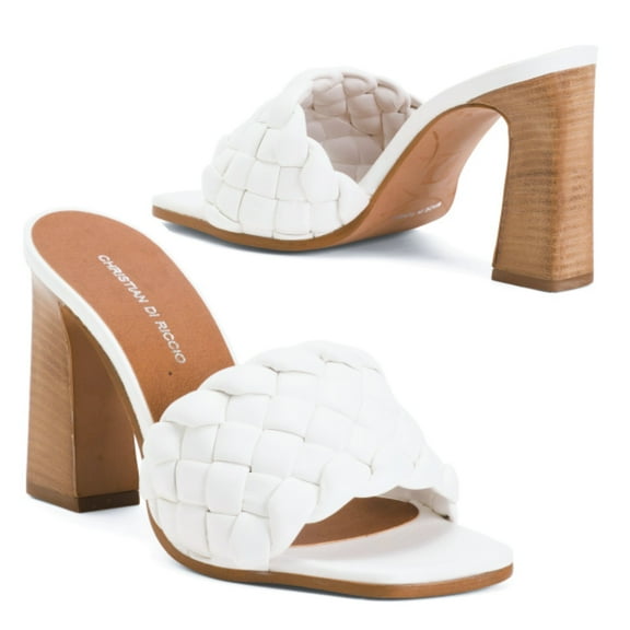 CHRISTIAN DI RICCIO Women's Braided Band Slip-on Stacked Block Heel Sandals (White, 36)
