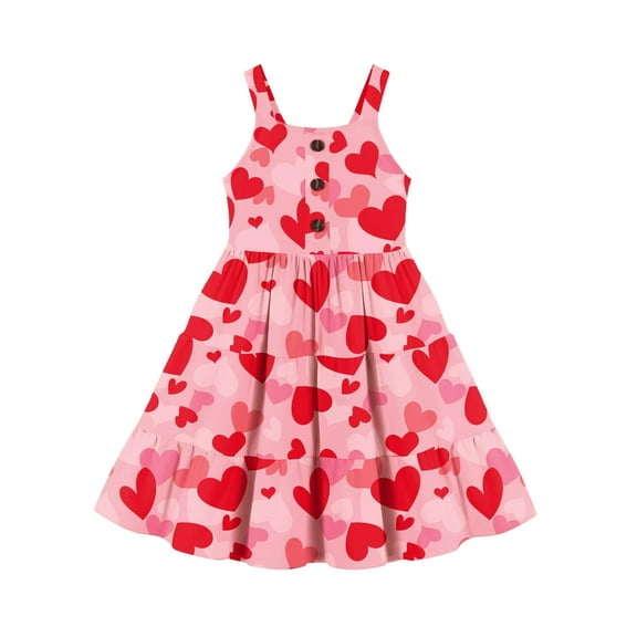 Arshiner Toddler Girls Valentines Red Heart Sundress Summer Party Casual Spaghetti Strap Midi Dresses for 4-5Y