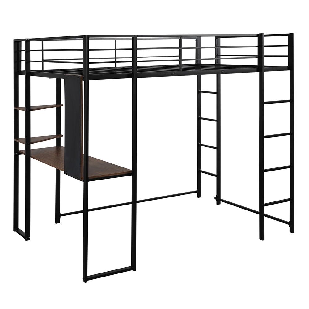 Kepooman Full Size Metal Loft Bed with 2 Shelves & Desk for Bedroom, 71.7'' H x 57'' W x 80'' L, Black Kepooman Full Size Metal Loft Bed with 2 Shelves & Desk for Bedroom, 71.7'' H x 57'' W x 80'' L, Black