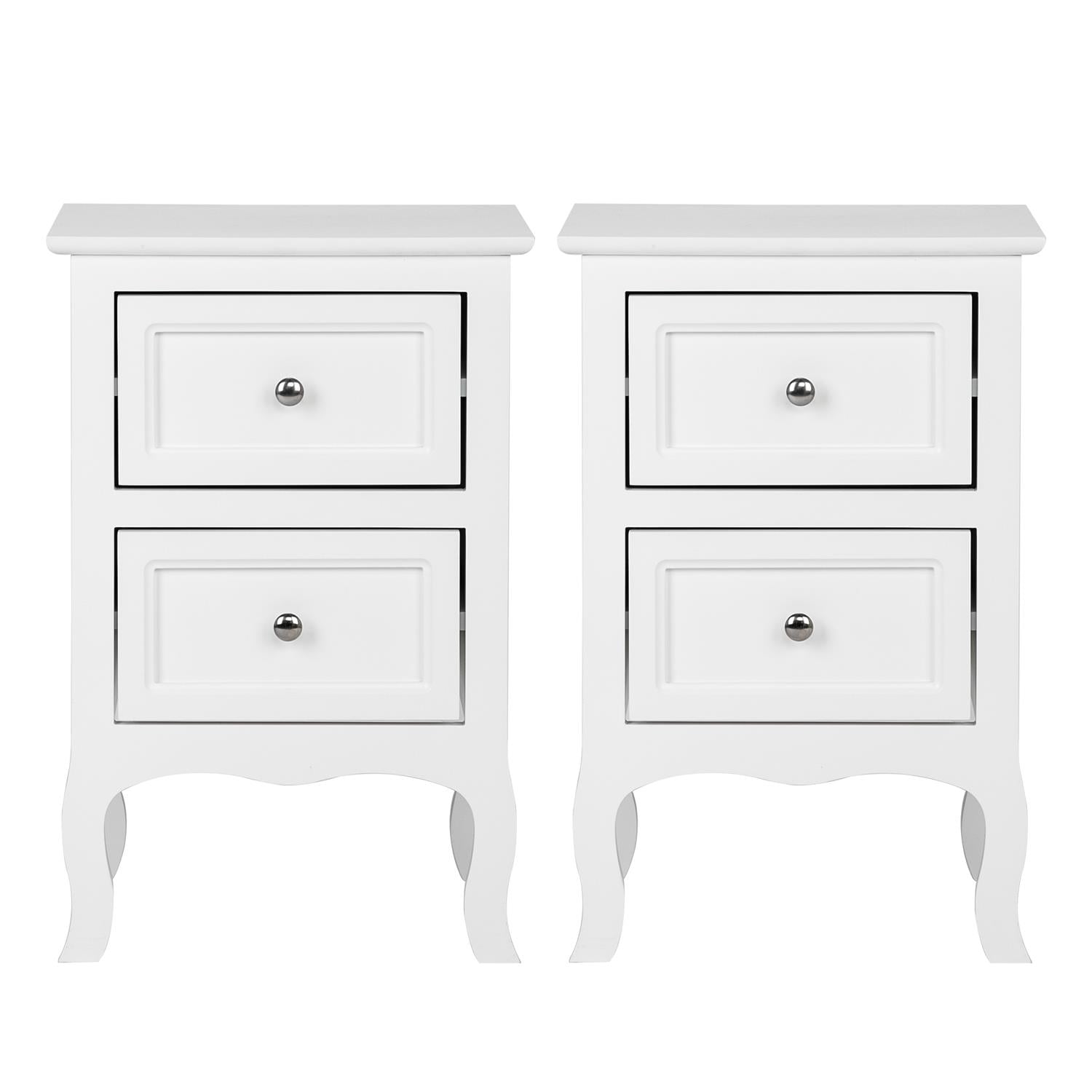 UBesGoo Nightstand, 2-Drawer Bedside Table, Wood End Side, Country Style Set of 2,White