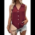 thumbnail image 2 of Blusa Tipo Túnica Informal con Cuello en V y Botones, Sin Mangas, para Mujer Rojo Vino XL, 2 of 7
