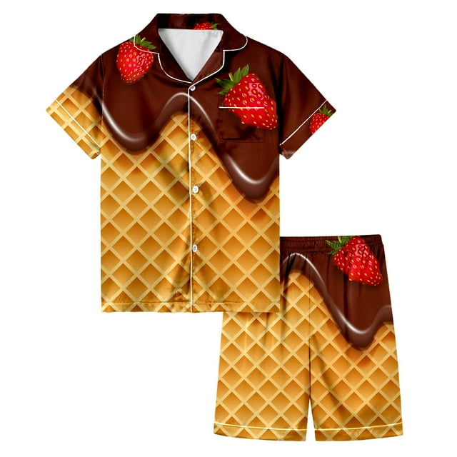 Ensemble de Pyjama de Noël Imprimé en Satin pour Filles Manches Courtes 2 Pcs Tenue de Noël Famille Pjs 10-11 Ans