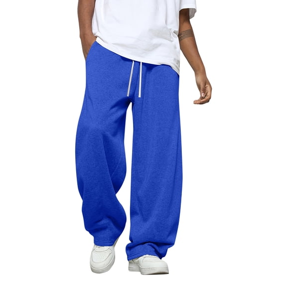 Men's Baggy Sweatpants Wide Leg Barrel Sweat Pants Drawstring Elastic Waist Loose Fit Slacks with Pockets Royal Blue 3XL
