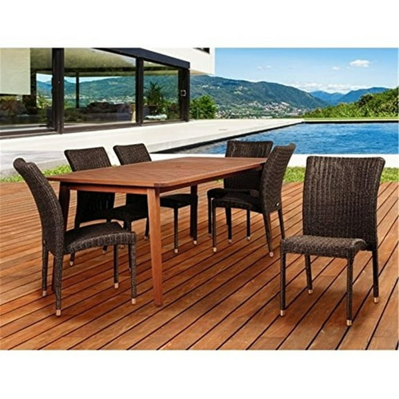 Amazonia Abaco 6-Person Resin Wicker Patio Dining Set With Eucalyptus Table