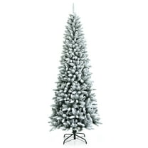 Costway 7.5ft Snow-Flocked Hinged Artificial Christmas Pencil Tree w/ 1189 Mixed Tips