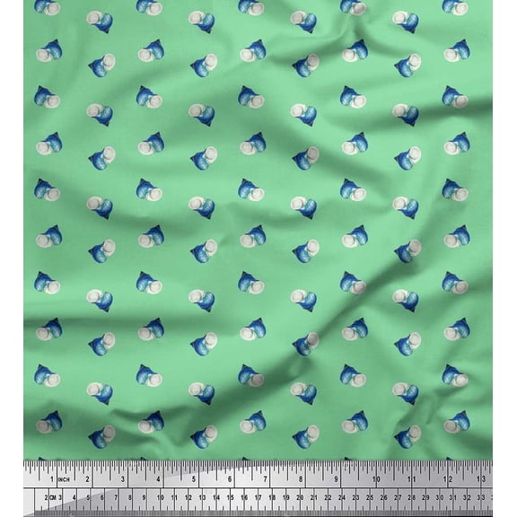 Soimoi Green Cotton Duck Fabric Shells Ocean Print Sewing Fabric Yard 42 Inch Wide