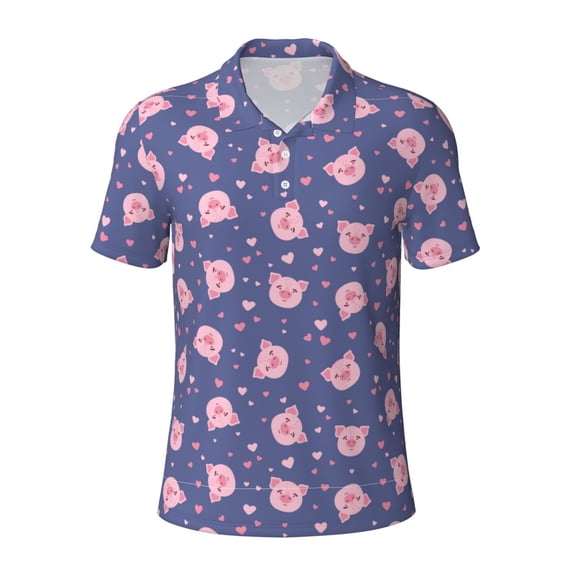 Kuqiui Mens Golf Polo Shirt Dry Fit Performance Sport Short Sleeve Golf Polo Shirts for Men-Cute Pig