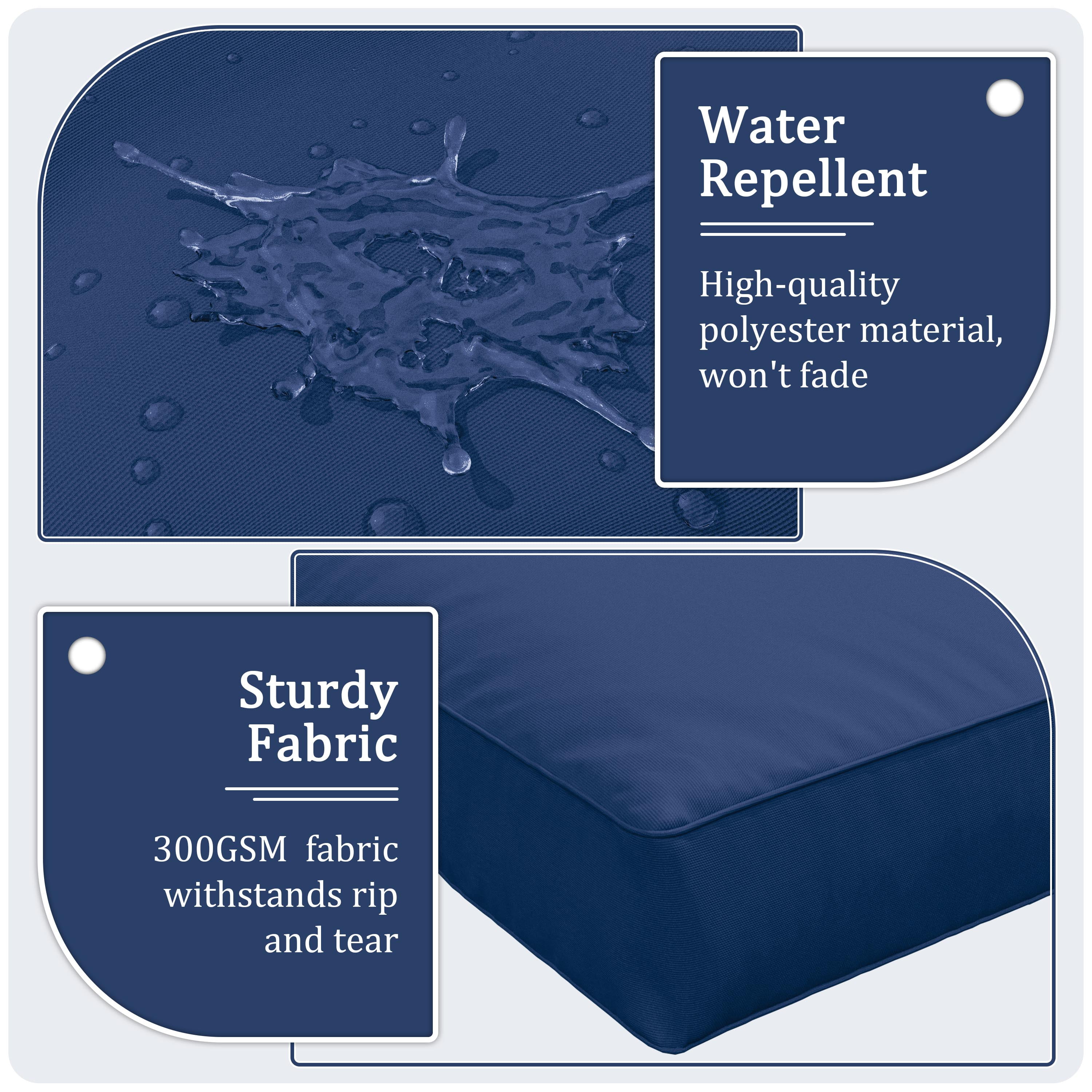 Snubbull 8-Piece Patio Furniture Cushions, Replacement Outdoor Cushions for 3-Seat Sectional Sofa, Waterproof & Zipped, 25.6"*23.6"*4", Blue