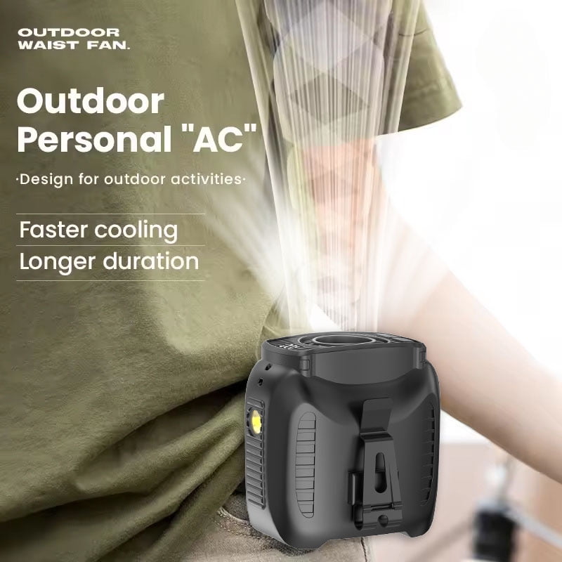 Portable Waist Fan with LED Light, 5 Speeds, and Rechargeable 1000mAh Battery – Stay Cool and Prepared Anywhere!