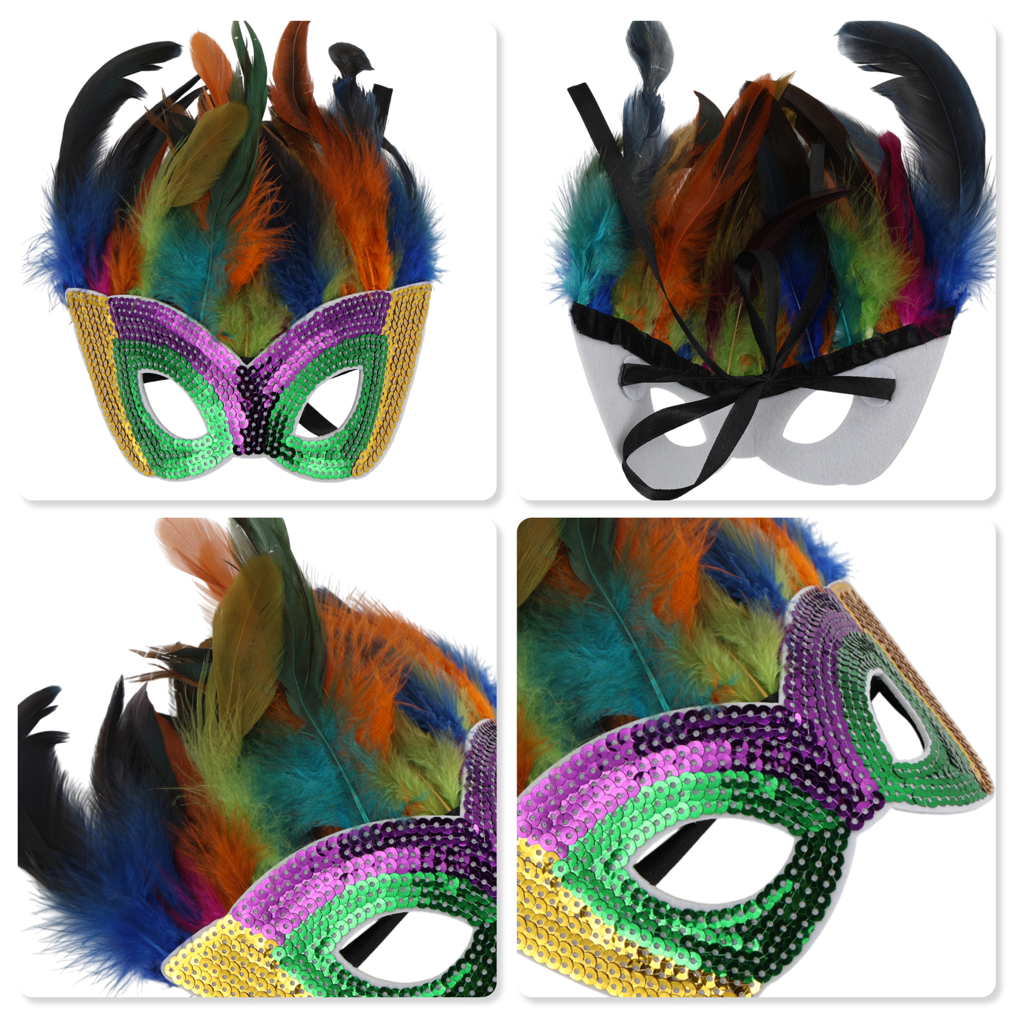 Unique Bargains 1 Pack Elegant Sequined Feathers Party Mask Multicolored