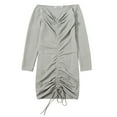 thumbnail image 4 of THDHVS Plus Size Dress,Dresses for Women,Off Shoulder Bodycon Mini Dress Long Sleeve with Drawstring and Ruching Gray, 4 of 9