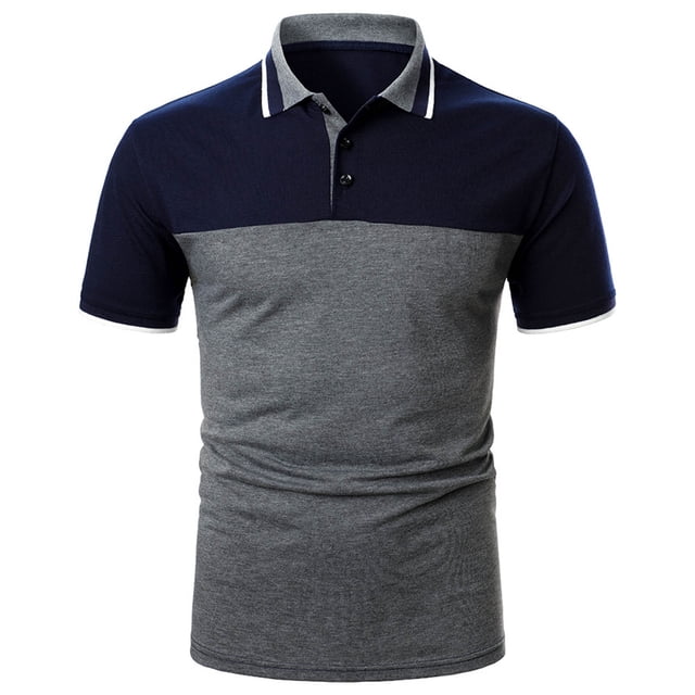Birdeem Men Casual Button Short Sleeve Patchwork Turndown Pullover T-Shirt Tops