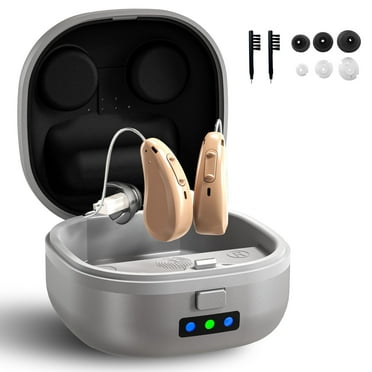 iadr OTC Rechargeable  Hearing Aids for Seniors, Noise Cancellation, Feedback Control,MultiChannels Behind the Ear style- with drying function,Beige ,Pair