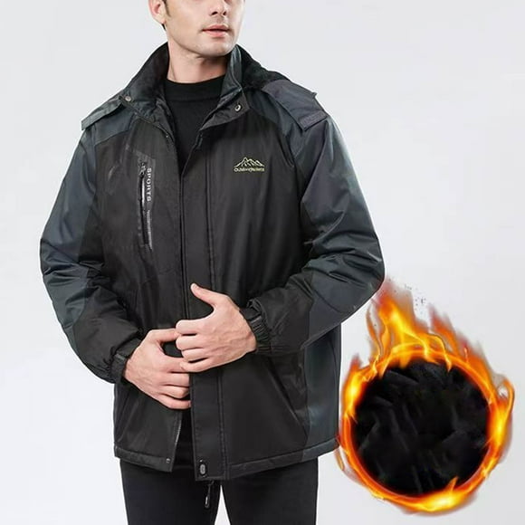 BADHUB Men's Big & TAll Coat Fleece Lined Rain Jacket Adjustable Cuffs Winter Warm Coat Waterproof Windbreaker Outdoor Hooded Softshell Jacket Color Block Coat Winter Clearance