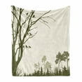 thumbnail image 1 of Forest Soft Flannel Fleece Throw Blanket, Nature Theme the Panorama of a Forest Pattern Birds on Tree Branches Print, Cozy Plush for Indoor and Outdoor Use, 70" x 90", Olive Green Cream, by Ambesonne, 1 of 6