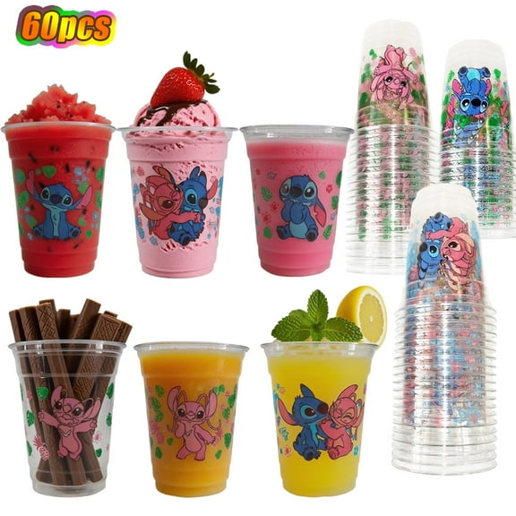 60Pcs Aloha Party Favors 12 OZ Cartoon Disposable Plastic Drinking Cups Birthday Party Supplies for Cartoon Hawaiian Tropical Aloha Pool Beach Luau Baby Shower Party Decorations