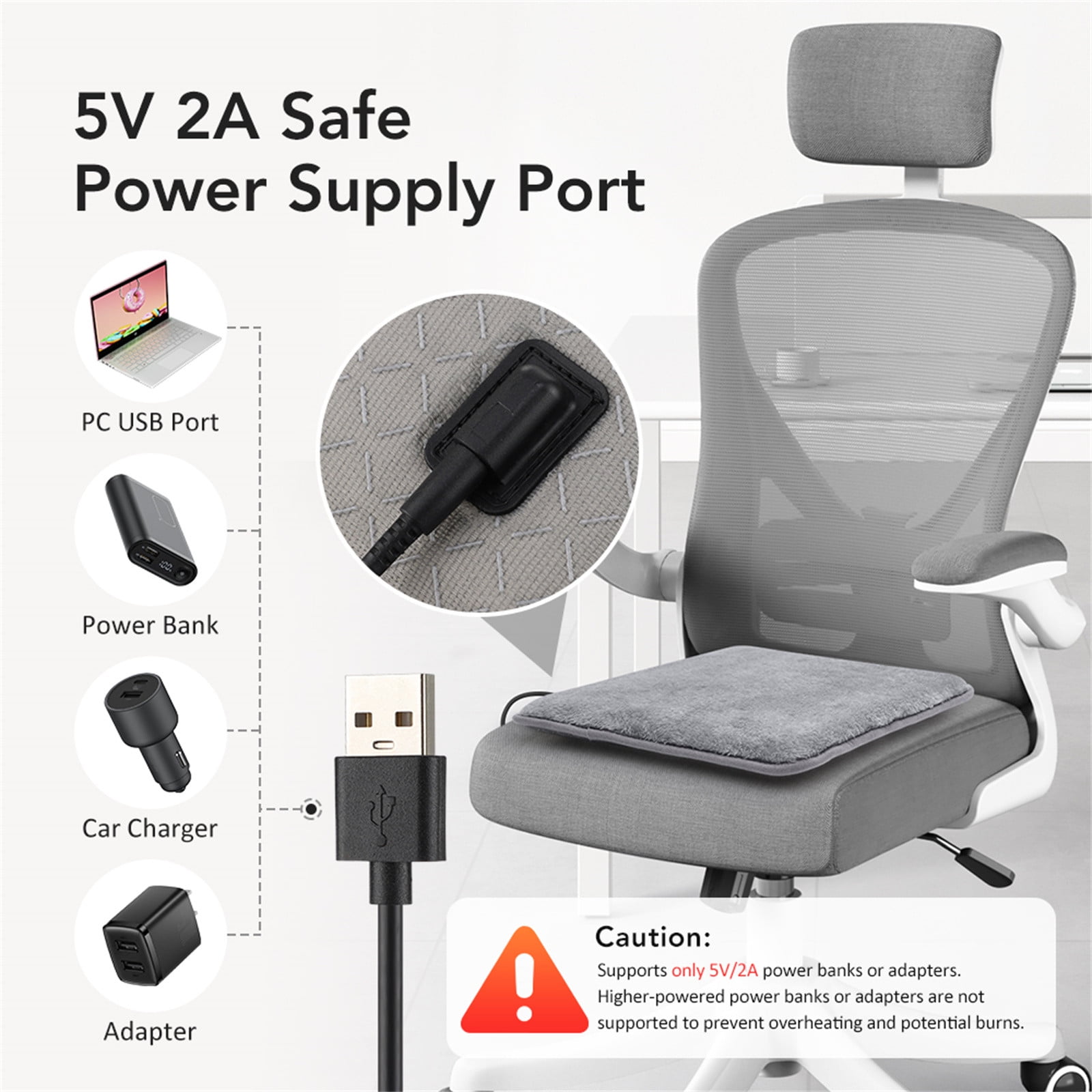 Multifunctional Heating Pad Gray Seat Cushion Warmer Office Winter Warmth