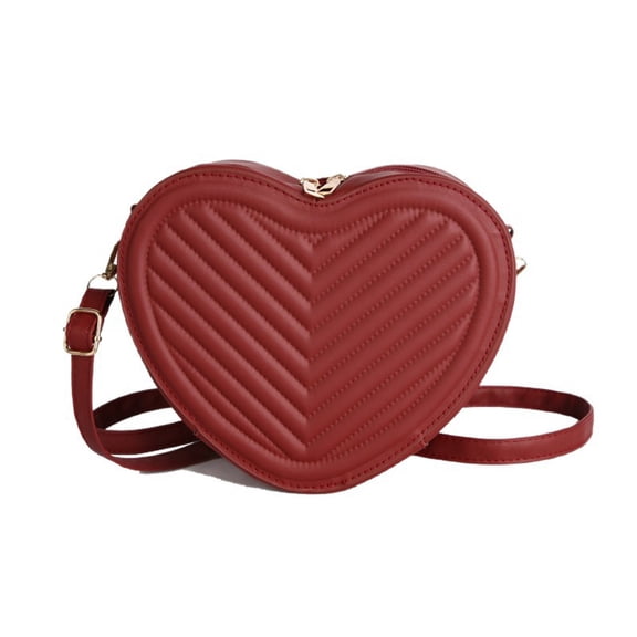 JVBTVB Women's Small Heart-shaped Crossbody Purse Red PU Leather Handbag For Girls Teens Adjustable Strap
