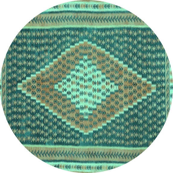 Ahgly Company Indoor Round Abstract Turquoise Blue Contemporary Area Rugs, 6' Round