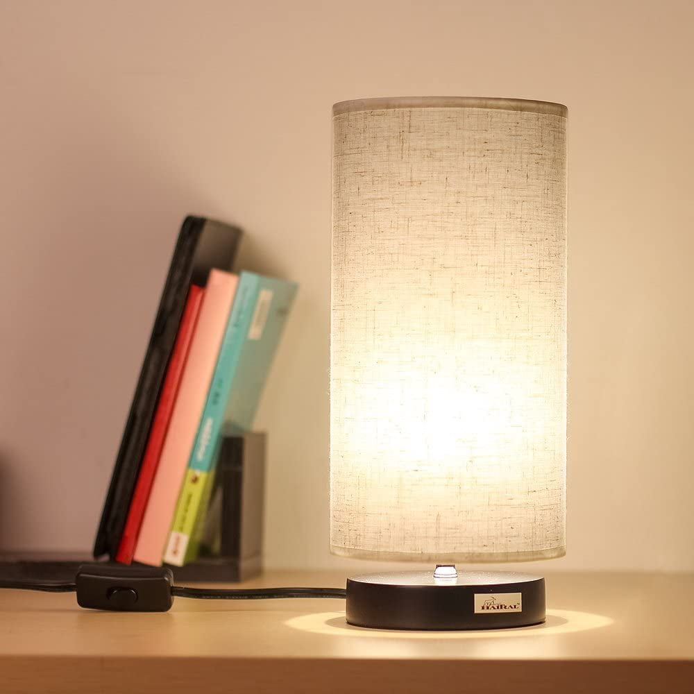 Bedside Nightstand Lamp with Fabric Lamp Shade Metal Base