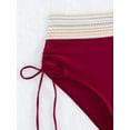 thumbnail image 6 of Women Tummy Control Swimsuits Color Block Two Piece Drawstring Bathing Suit Red XL, 6 of 7