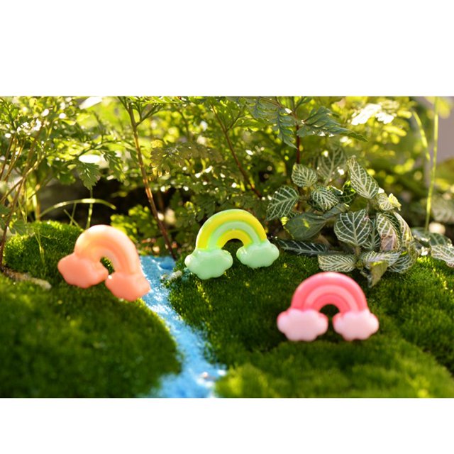 10pcs Rainbow Bonsai DIY Craft Fairy Garden Terrario Maceta Decoración tres Verde DYNWAVEMX Ornamento en miniatura de la casa de muñecas