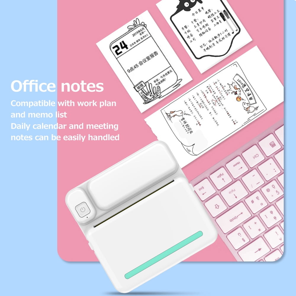 MIXFEER Portable Pocket-size Thermal Printer Wireless BT Printer Simple Operation Support Photo Notes Errors Text Memo Printing Green