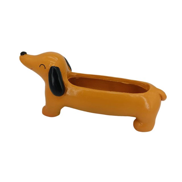 Maceta Dachshund Maceta de Resina Maceta para Plantas Ornamentales Figura Animal Coleccionable Escultura Decorativa Adecuada para Escritorio Casa Ofic