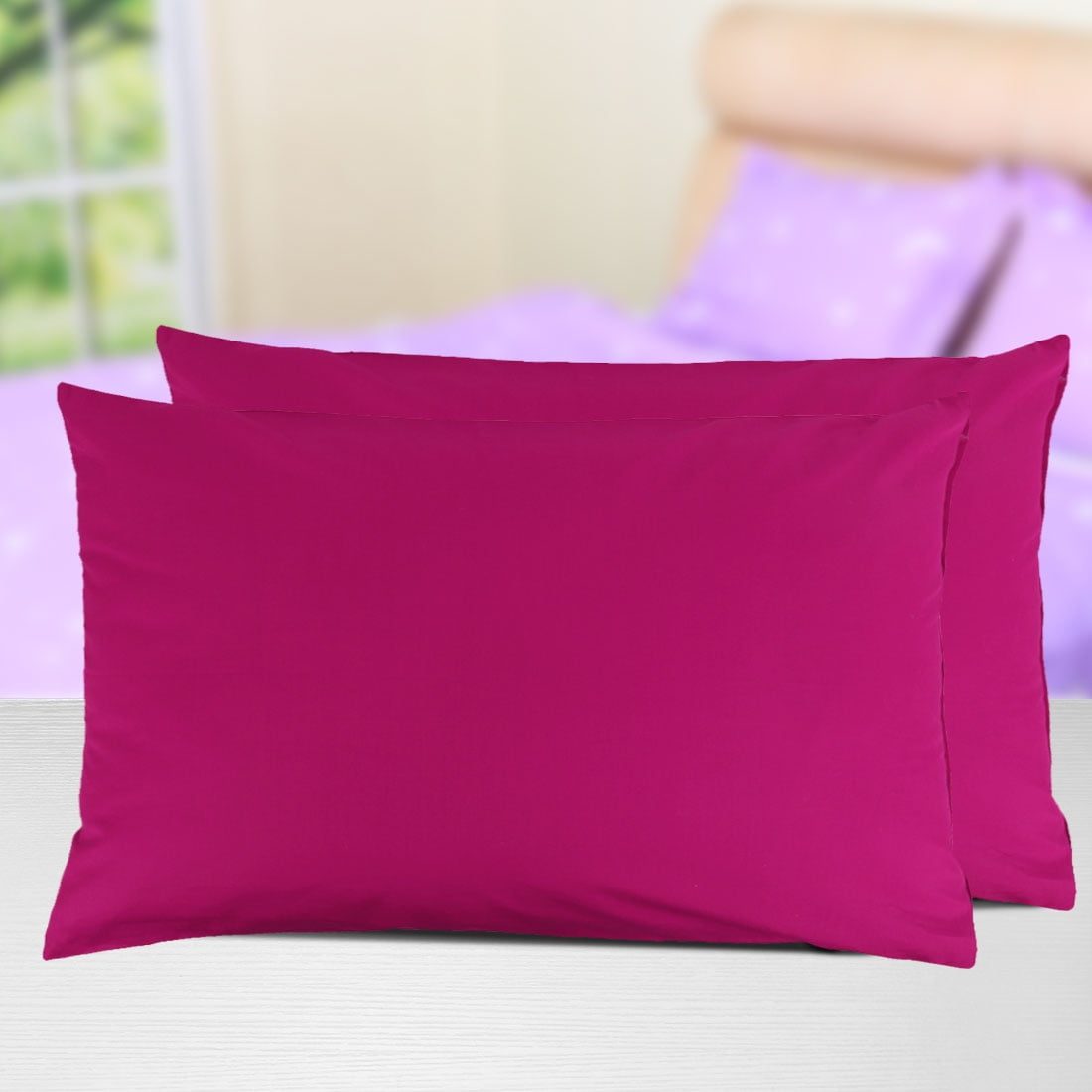 Unique Bargains Pillowcases 2-Piece Egyptian Cotton Pillow Cover Fuchsia King