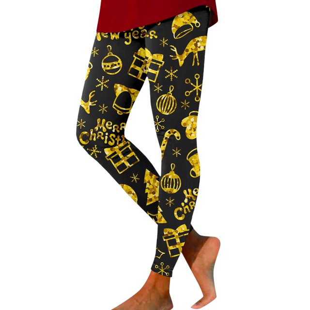 Gibobby Pantimedias Termicas Mujer Invierno Leggings para mujer Moda Entrenamiento Leggings Navidad Impresión Color Bloque Pantalones Elástico Leggings (Amarillo, S)