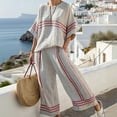 thumbnail image 2 of Atogsazn Womens Plus Size Linen Set Baggy Casual Striped 3/4 Sleeve Tops & Wide Leg Pants Outfit Lightweight Sets Red XXXL Fashion, 2 of 5