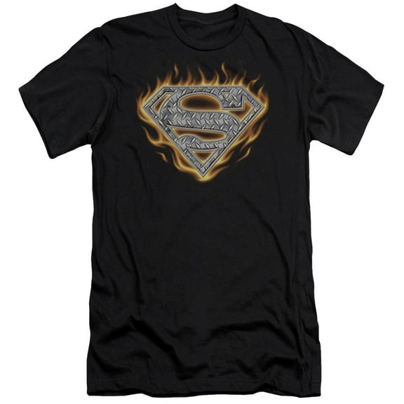 Superman Steel Fire Shield Adult 30/1 T-Shirt Black