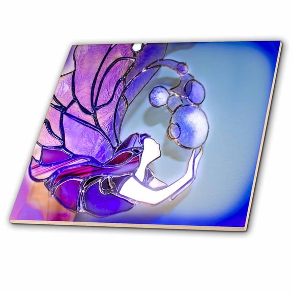 3dRose, Image of Purple And Violet Stained Glass Mermaid, 12 Inch Ceramic Tile