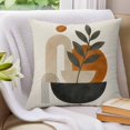 thumbnail image 3 of 16x16 Pillow Covers Set of 2, Boho Botanical Leaves Throw Pillow Covers Decorative Couch Cushion Case, Middle Century Abstract Beige Art Microfiber Square Pillowcases for Bedroom Car Living Room, 3 of 9