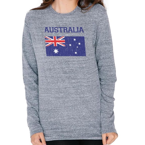 World Cup Distressed Flag Australia Mens Soft Long Sleeve T Shirt Heather X-LG
