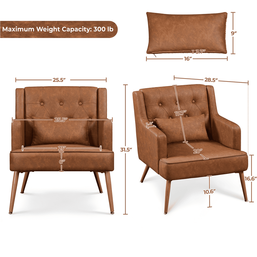 Renwick Modern Button-Tufted Faux Leather Accent Chair,Retro Brown