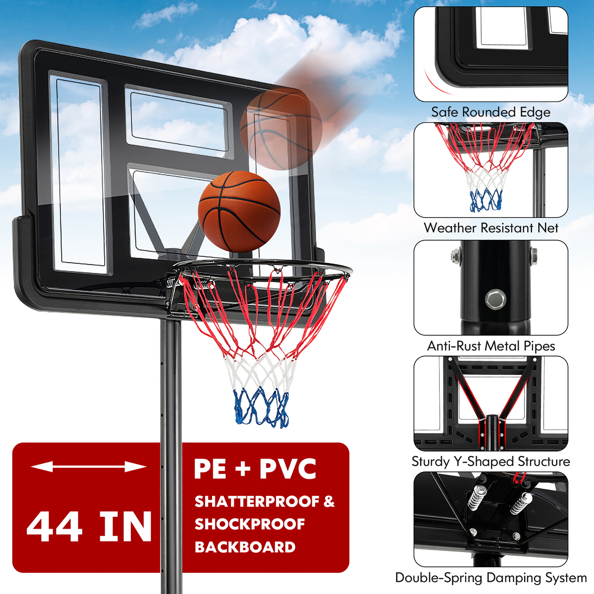 Over-The-Door Mini Basketball Hoop Includes Basketball and 2 Nets - Costway