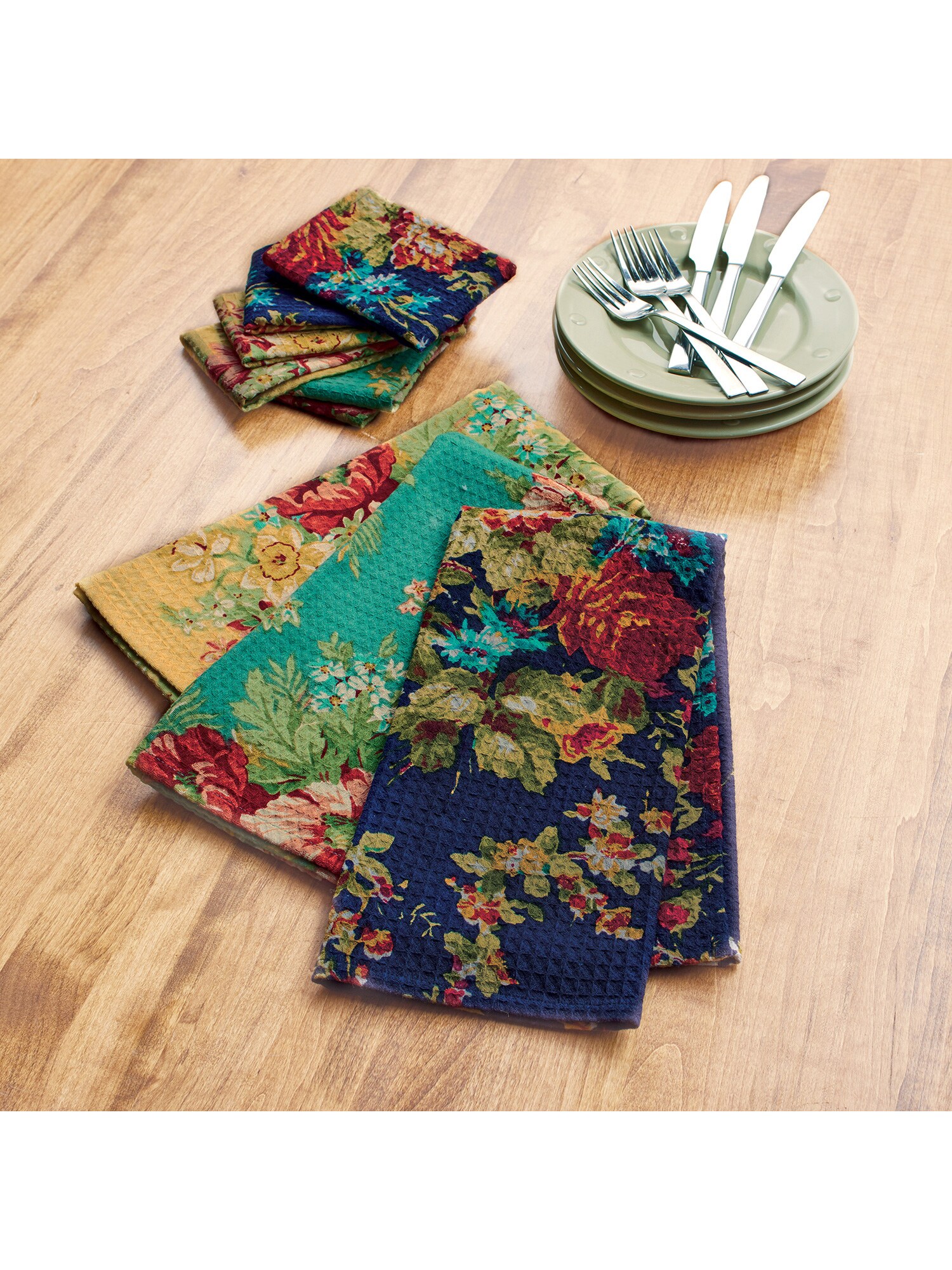 APRIL CORNELL Kitchen Towels Rose Floral Dish Towels 12 X 12" Set of 3